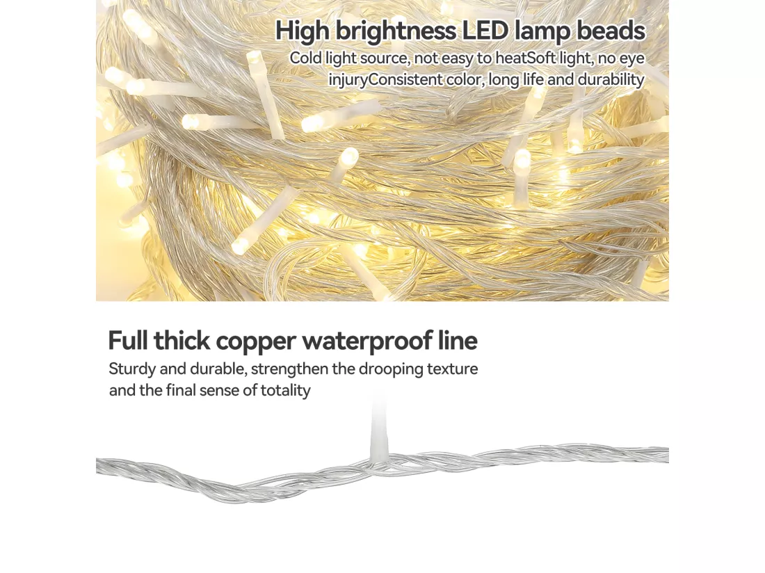 100M 600 LED Guirlande lumineuse Carnaval Mariage Extérieur Intérieur Jardin Éclairage, blanc chaud