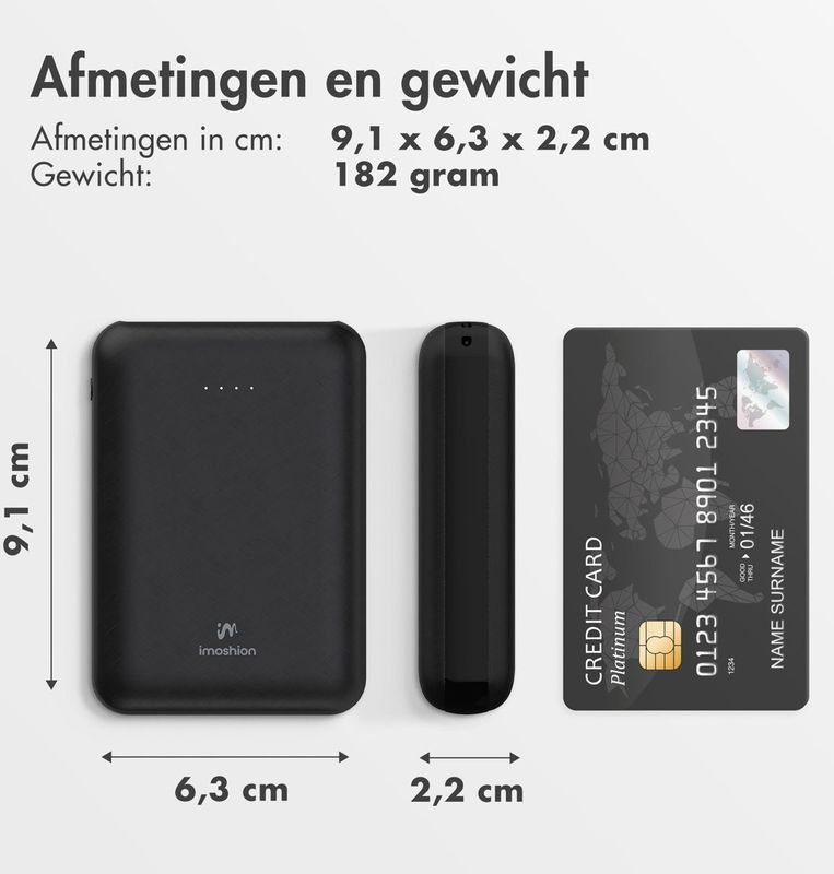imoshion - Compact Powerbank - Zwart - 10.000 mAh