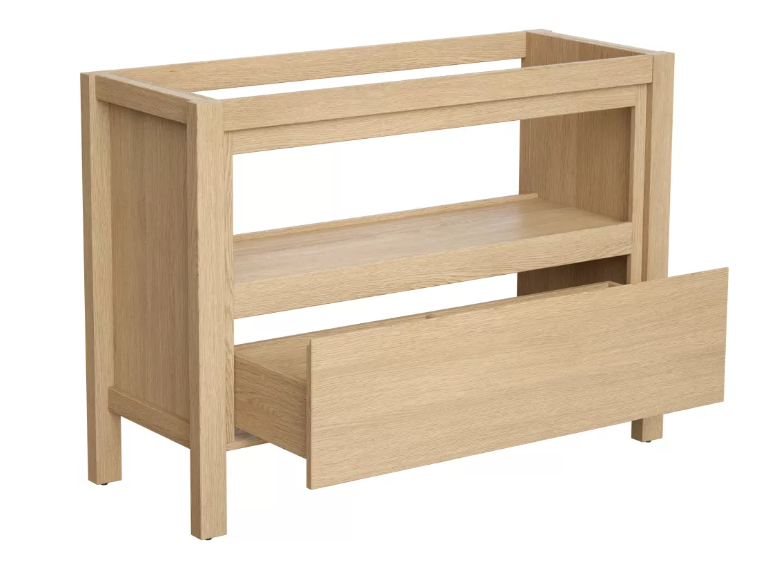 Meuble sous vasque avec niche de rangement - Placage chêne - 120 cm - COSMOTI