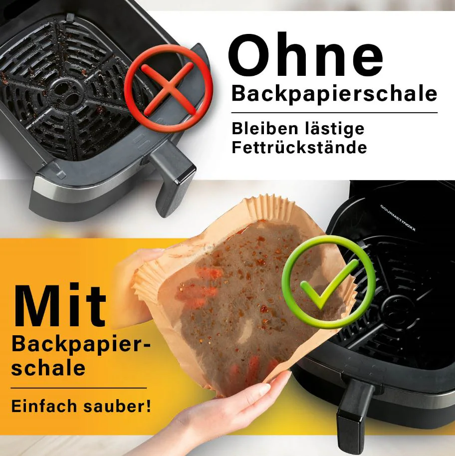 GOURMETmaxx Backpapier-Schalen für Heißluft-Fritteusen 50er-Set 16x16x4,5cm braun