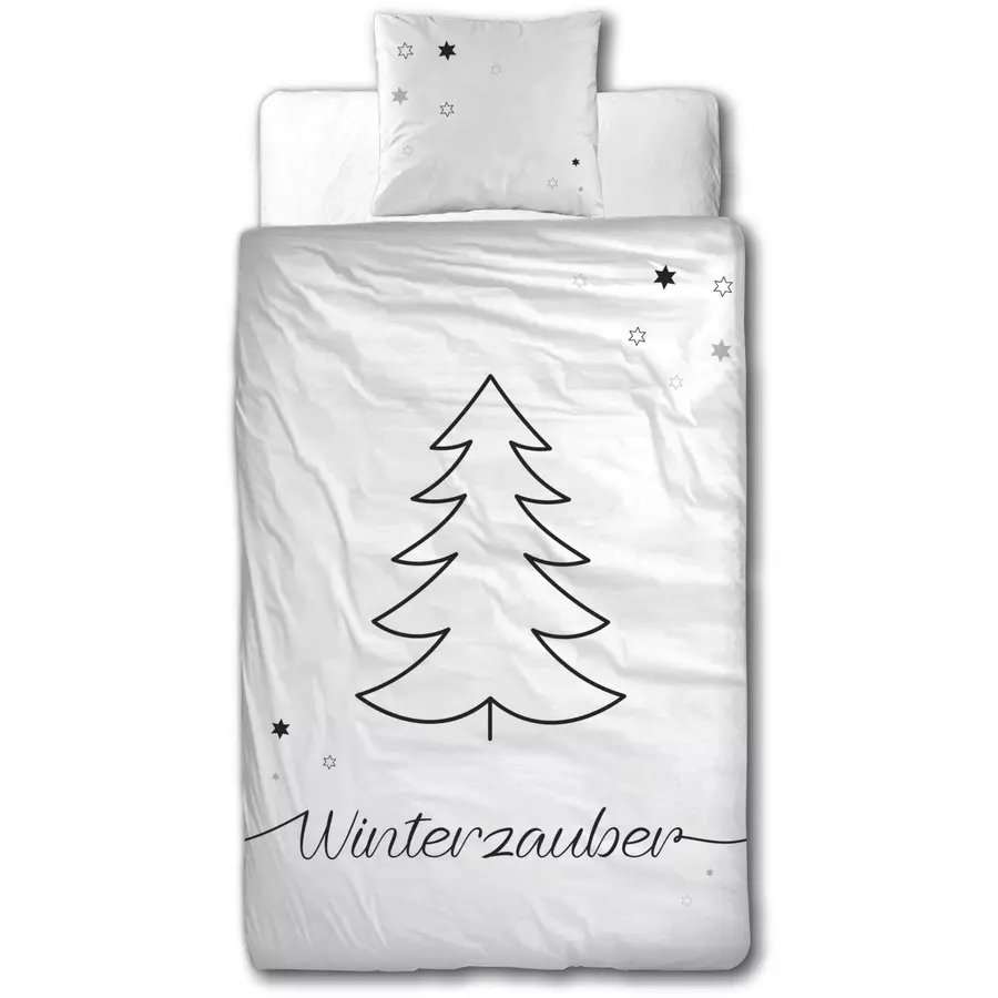 Traumhelden Bettwäsche Winterzauber Weihnachten Tannenbaum-Motiv, 80x80 + 135x200 cm Winterzauber