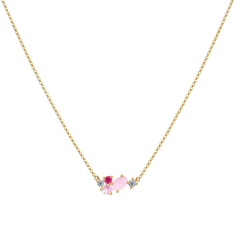 Collier Plaqué Or 5 Strass Ovale et Ronds