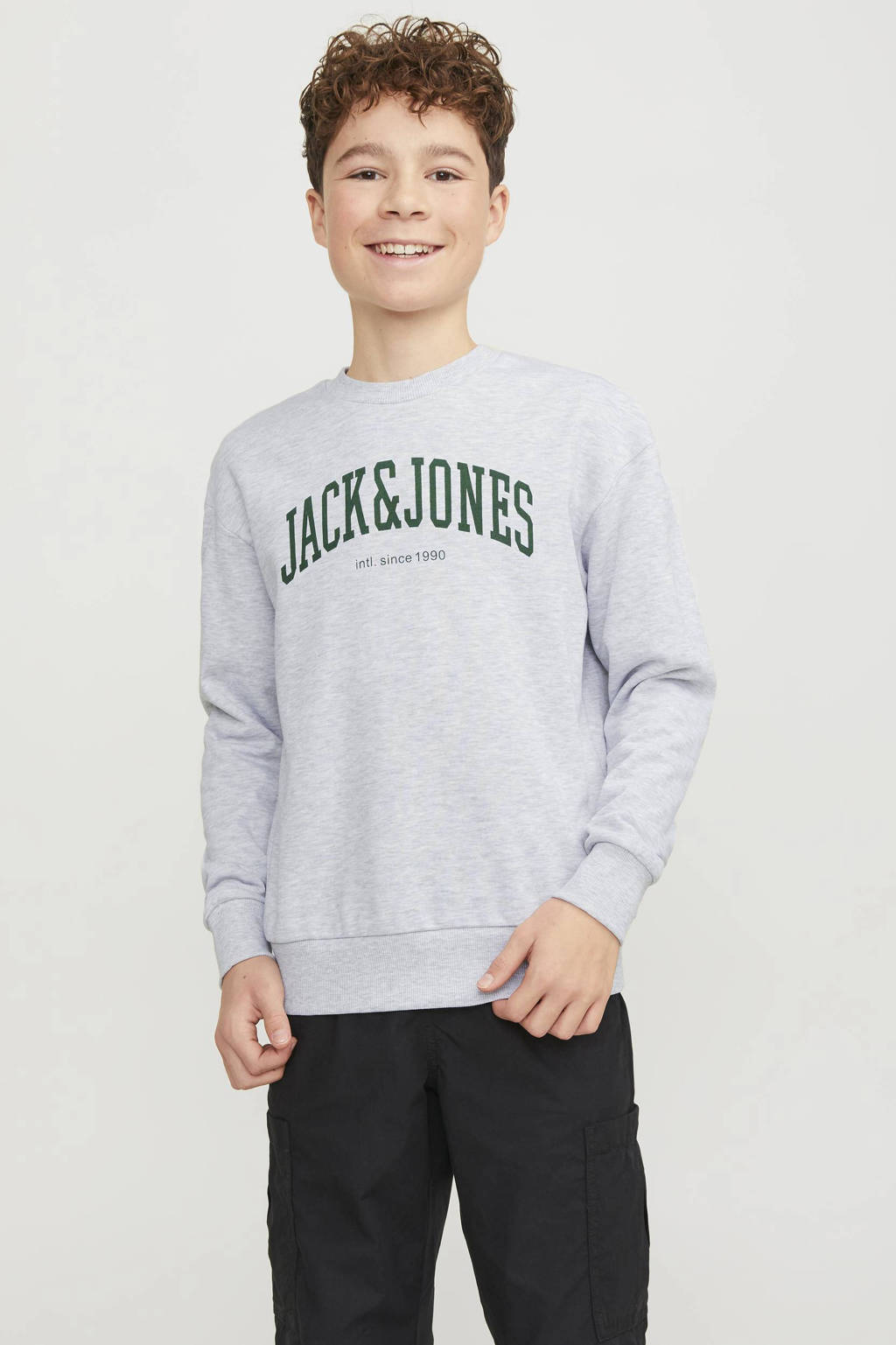 JACK & JONES sweater JJEJOSHmet tekst grijs/groen