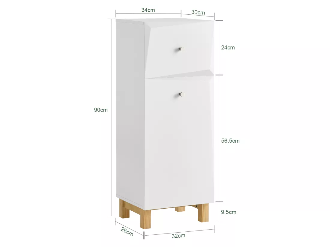 Armoire À Linge, Corbeille À Linge Avec 1 Tiroir Et 1 Panier À Linge Amovible, Blanc, BZr93-w