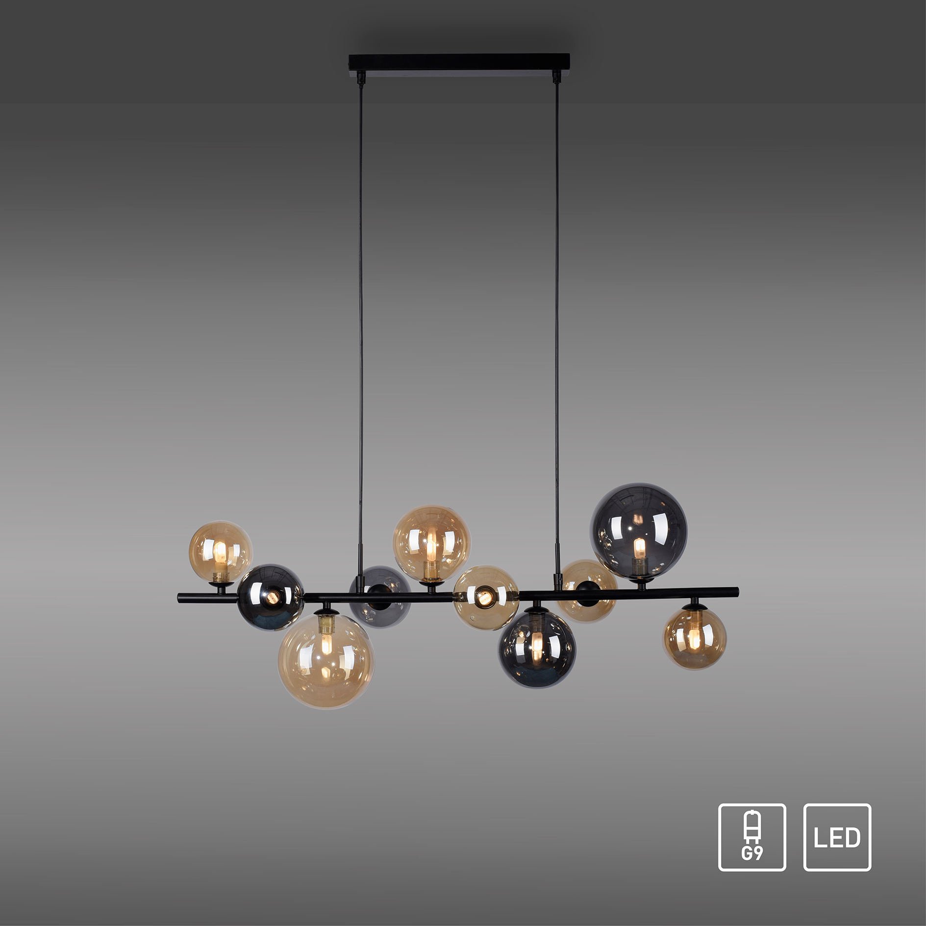 LED-Pendelleuchte - schwarz-bernstein-rauch - 10-flammig