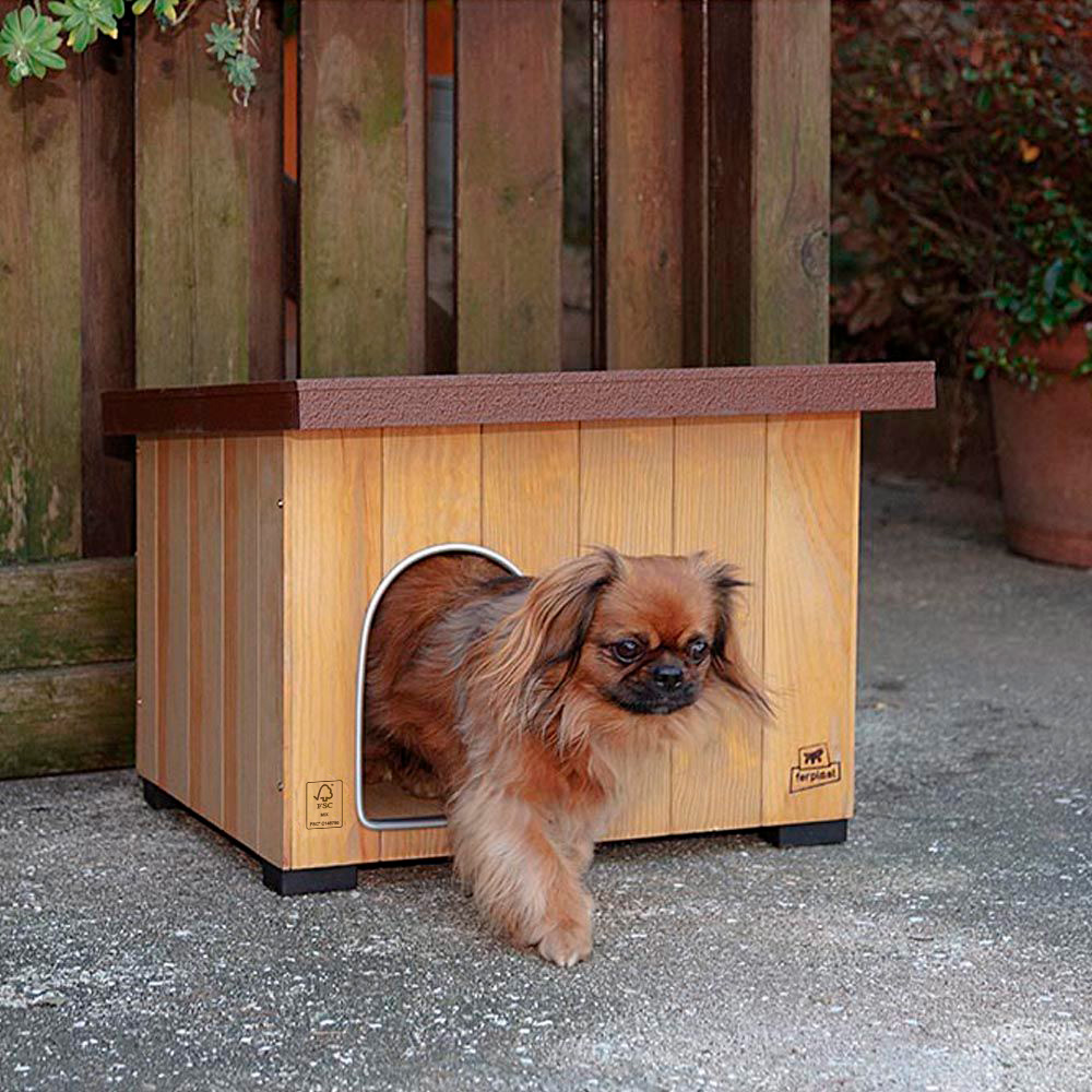 Ferplast niche pour chiens maisonnette baita 50 en bois fsc, pieds isolants en plastique, porte anti-morsures en aluminium, toit