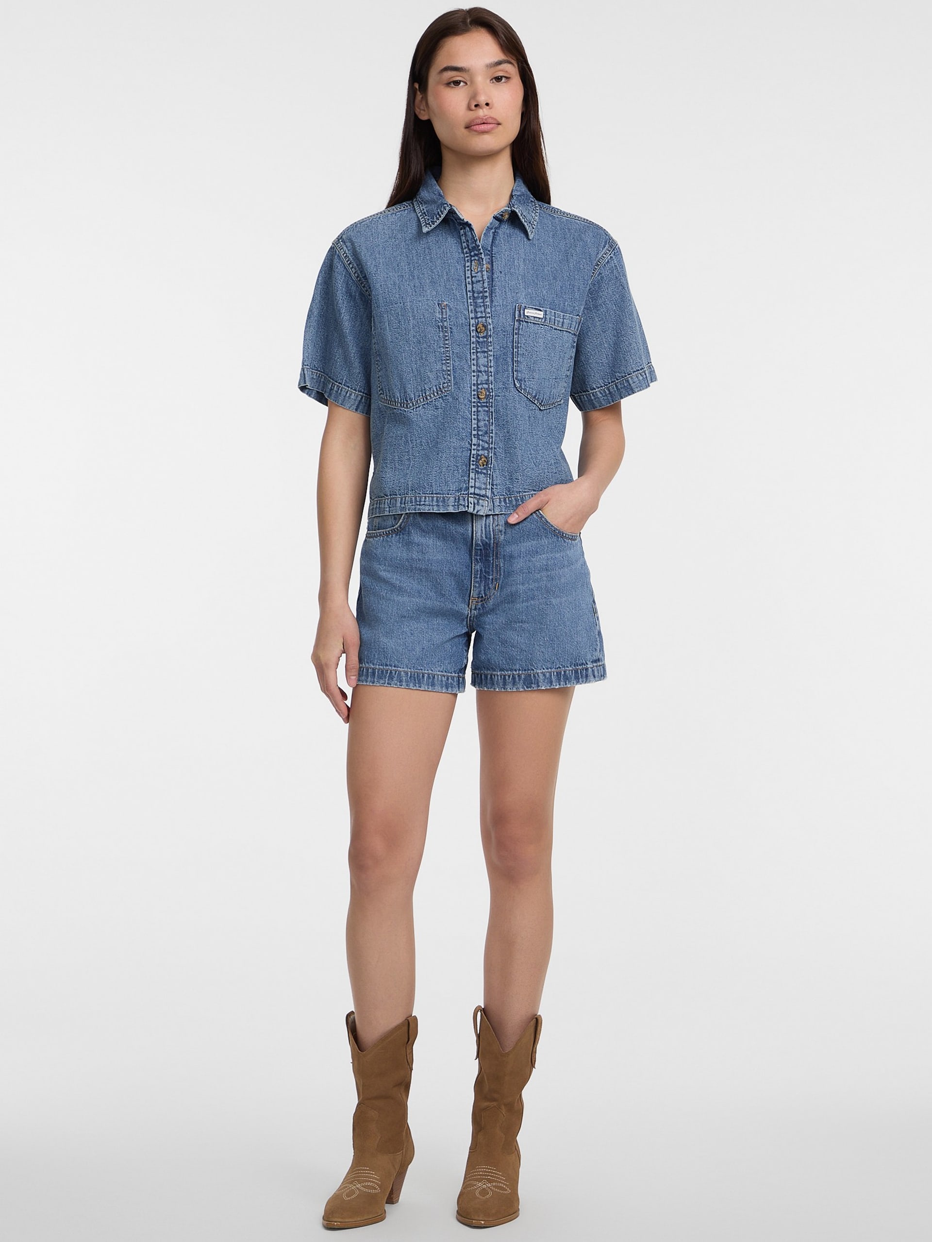 Camisa jeans quadrada
