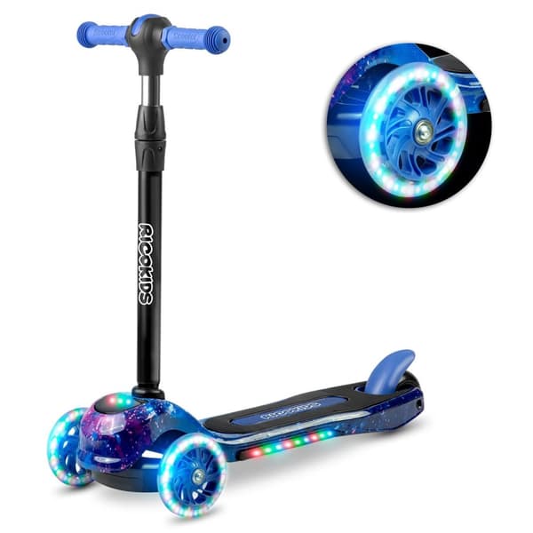 BarnescooterViktige funksjoner:- Fargerik LED-belysning på hjul, plattform og frontpanel- Justerbar høyde på styret- Store, sikre hjul med stor avstan