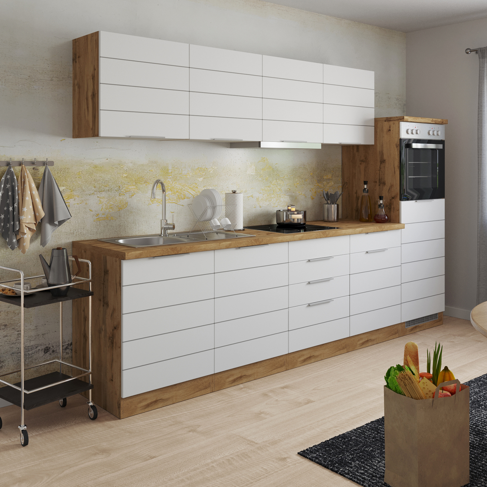 Kühlschrank-Ofenumbauschrank FLORENZ - Wotaneiche-weiß matt