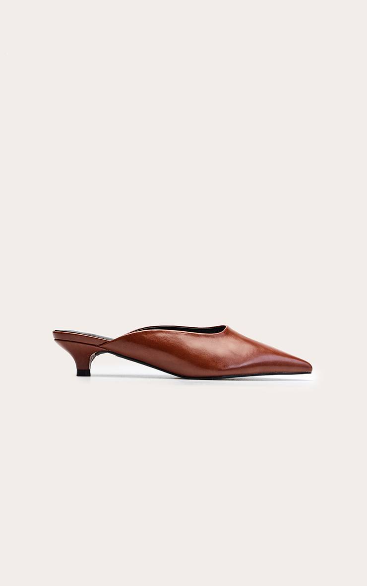 Marron Mules À Talon Bobine En Synthétiquecuir Beige
