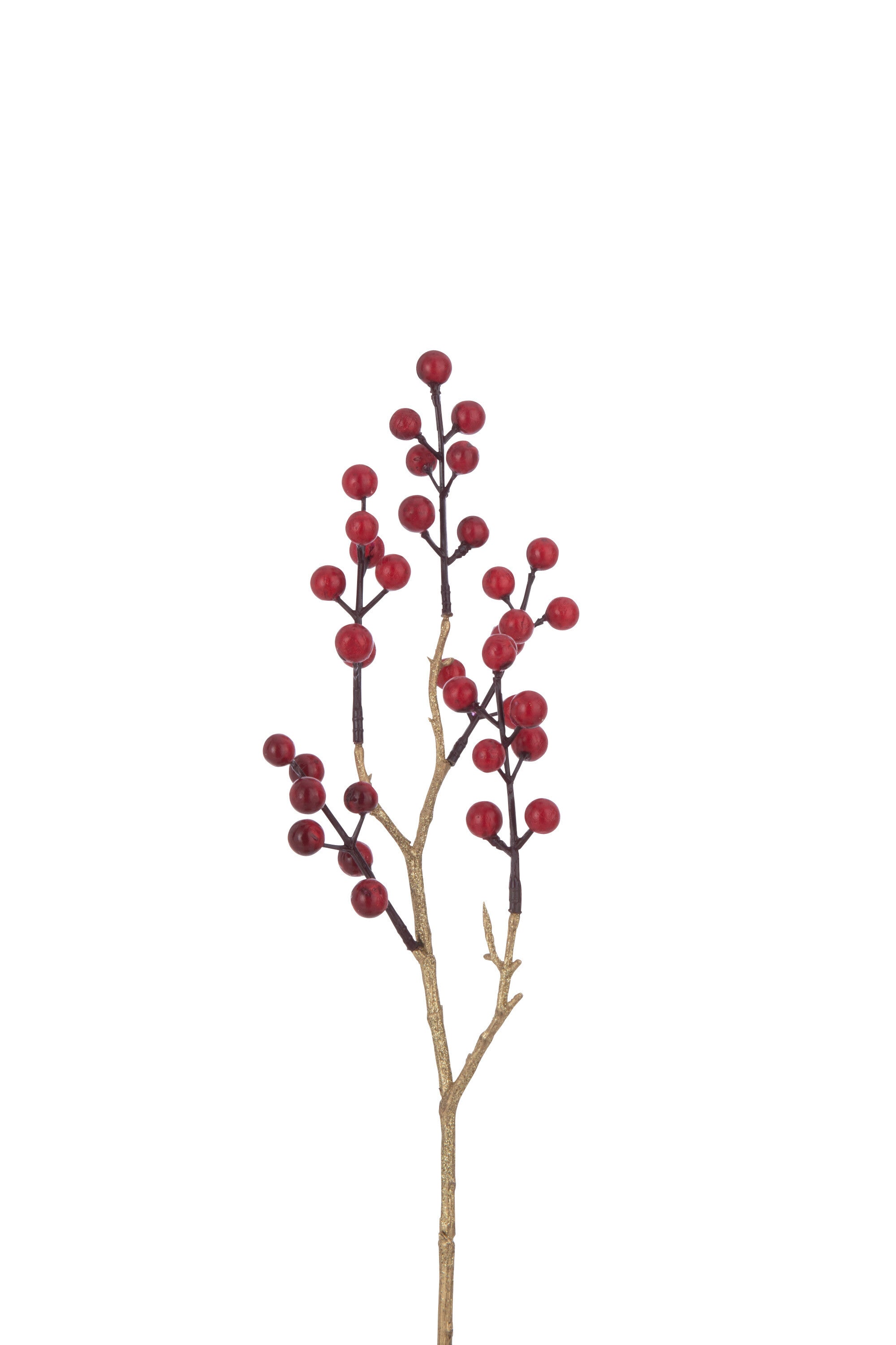 J-Line decoratie Tak Bessen - kunststof - rood|goud - 24 stuks