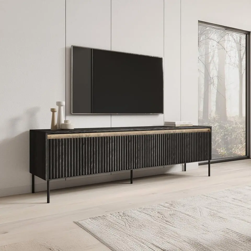 Meubella - TV-Meubel Timoteo - Mat zwart - 193 cm