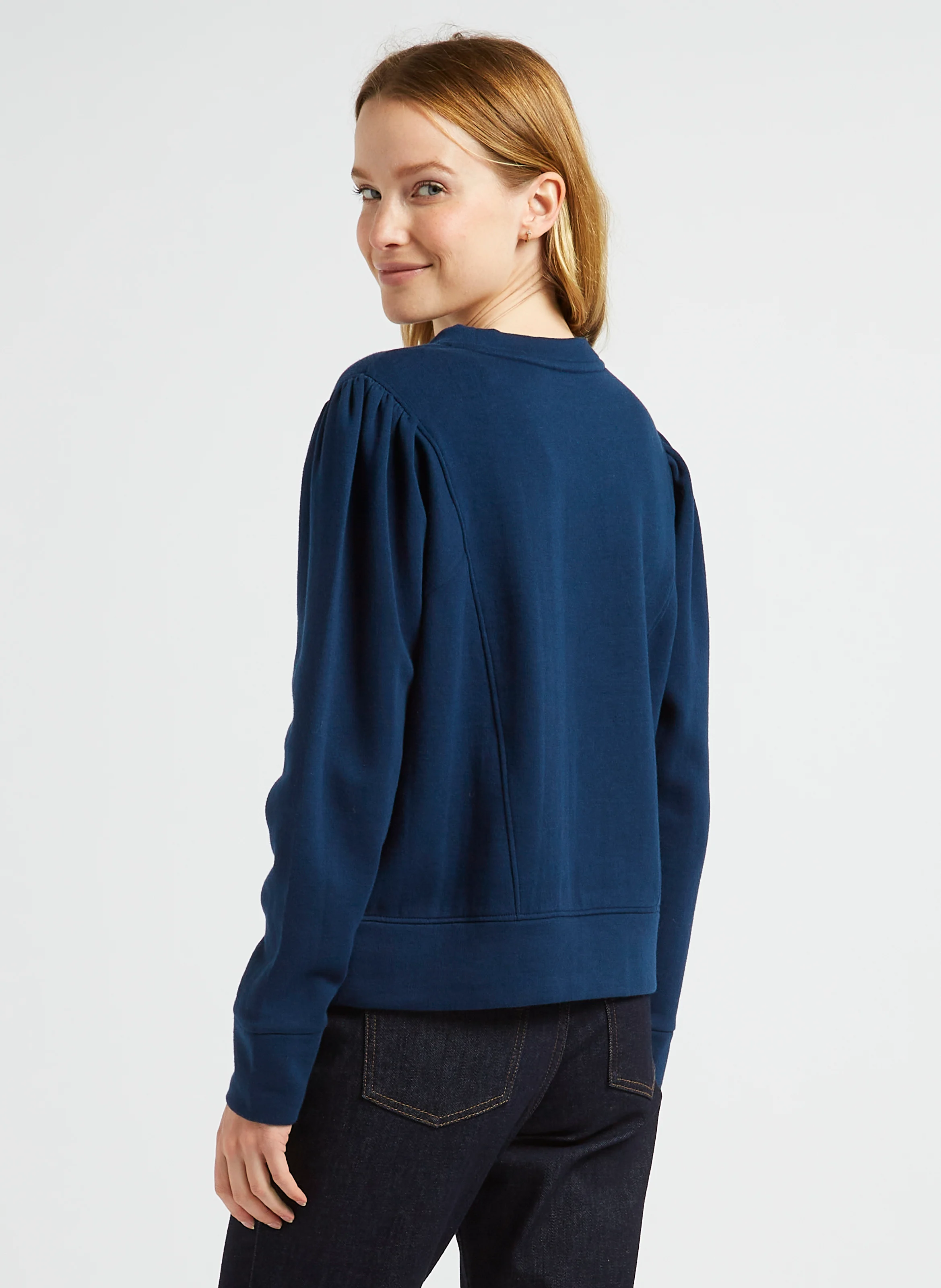 Sweat oversize col rond en coton mélangé | Bleu