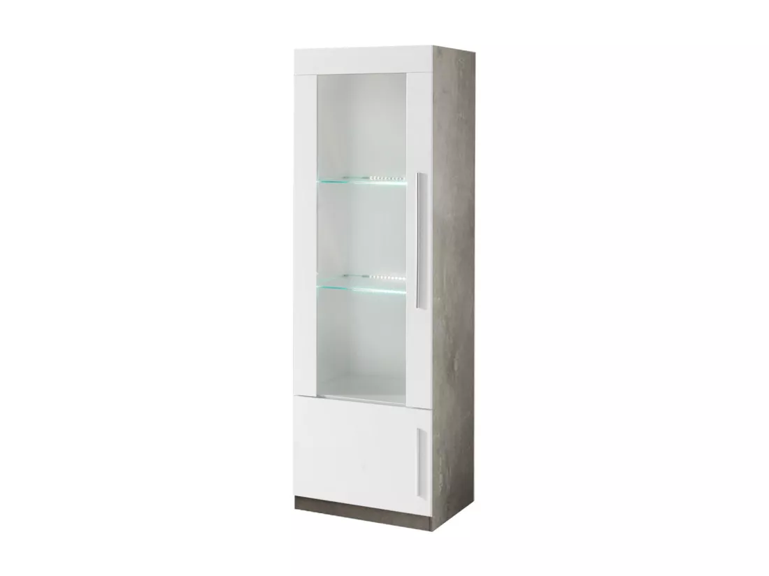 CLARK - Vitrine Gauche Laquée Blanc et Marbre Poignées Métal avec Leds