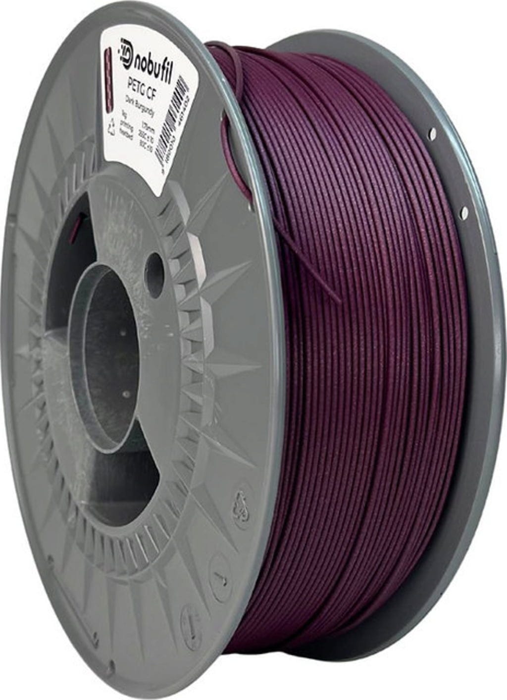Nobufil  PETG CF Dark Burgundy, 1,75 mm / 1000 g    Mit Kohlenstofffasern verstärktes PETG Filament aus recycelten Industrieabfällen