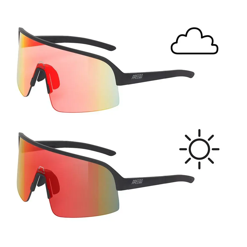 ppeeqq Model-I P R O Photochromic Fietsbril Mat Zwart met Rode Lens