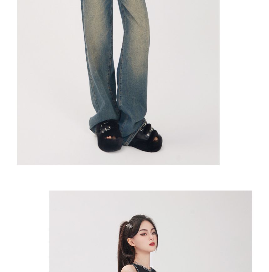 Denimot - Low Rise Washed Wide Leg Jeans (diverse designs)