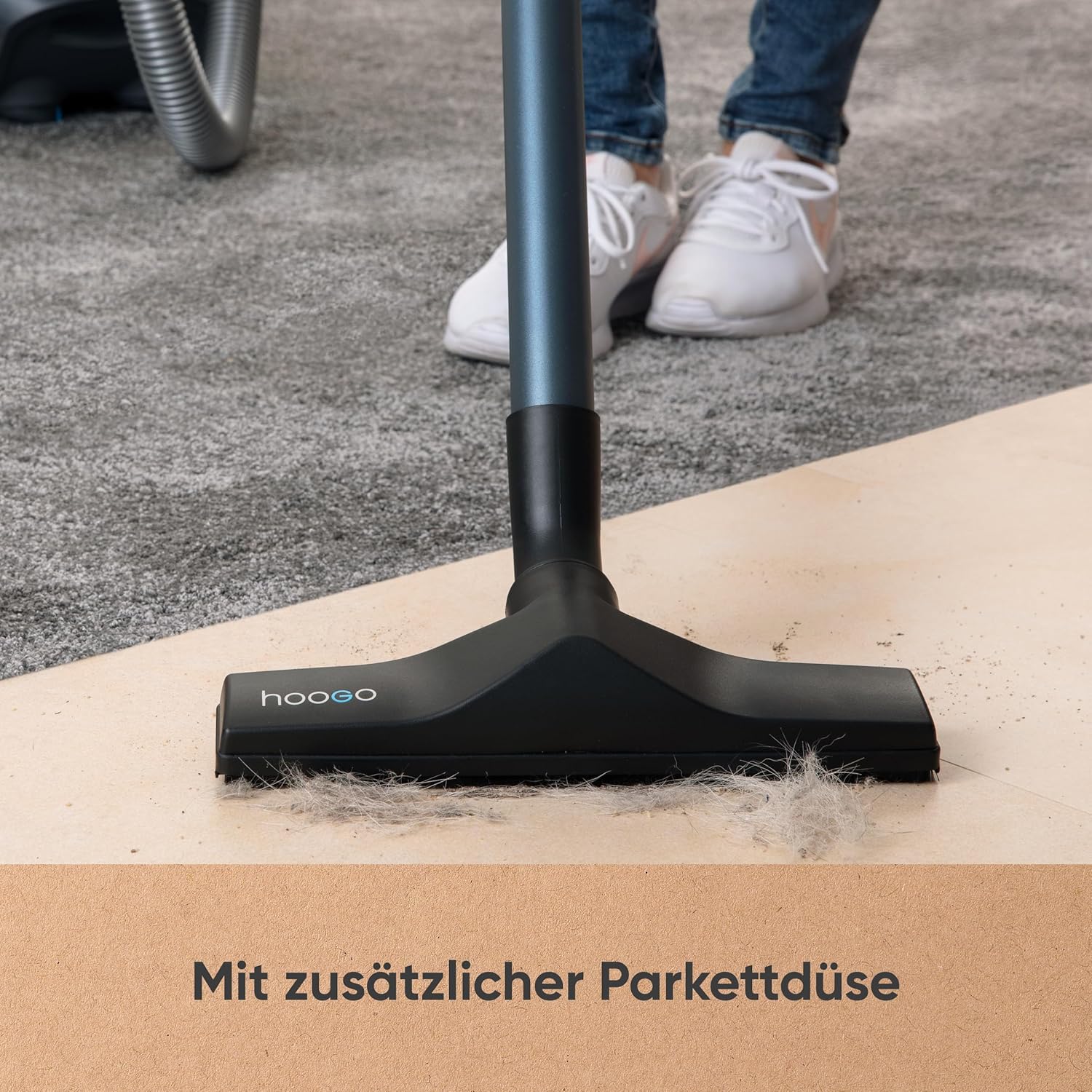 hoogo B3+ Graphit mit Flipflop Bodendüse | Plus Mini-Turbobürste | Staubsauger mit Beutel | Starke 850 W Saugleistung | HEPA 14 Filter | 11 Meter Radius | Nur 74 dB(A) | 3 L Fassungsvermögen
