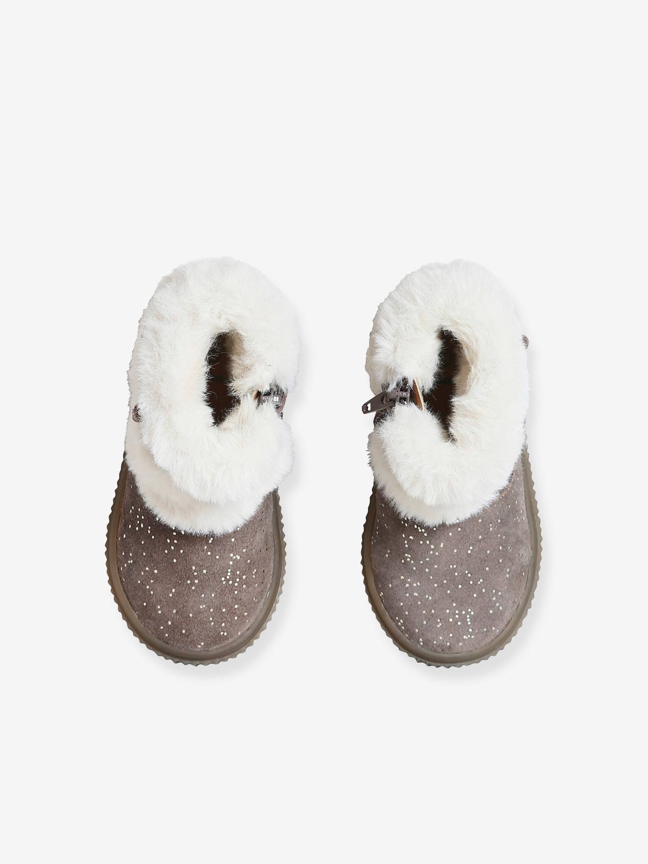 Botas de cano curto forradas em couro, para bebê menina, bege médio, lisas