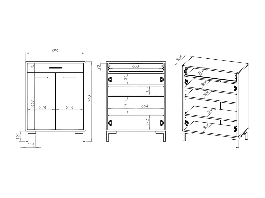 Meuble à chaussures 2 portes 1 tiroir Liora Bois