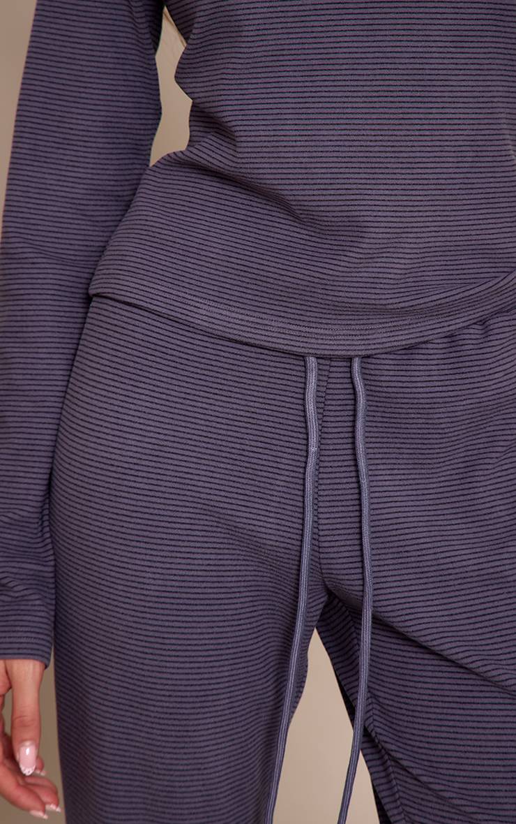 Gris Pantalon Évasé Ajusté En Molleton Doux À Fines Rayures
