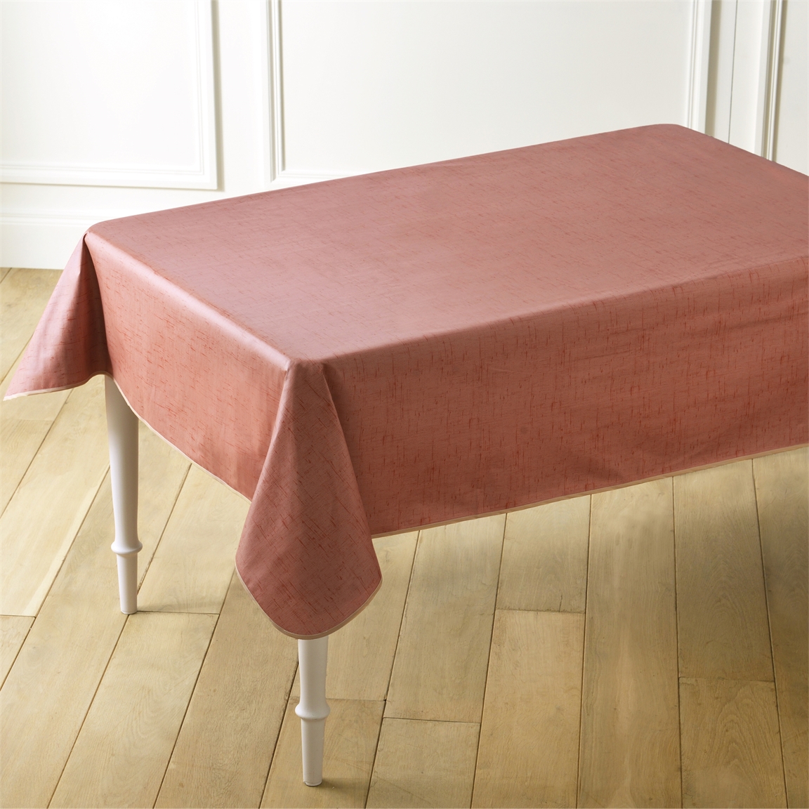 Nappe cirée effet lin terre cuite 140 cm