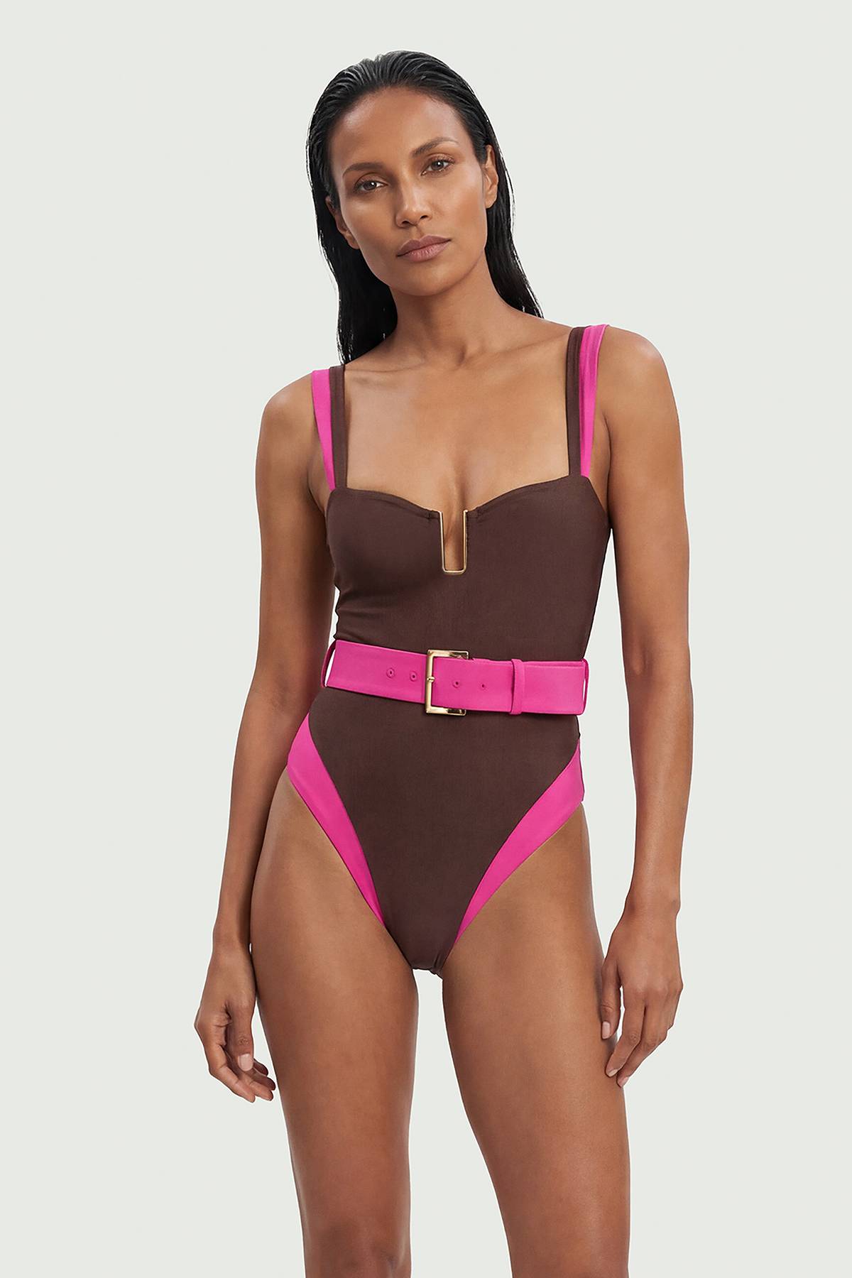 KarenMillen Maillot de bain taille haute à garniture contrastée