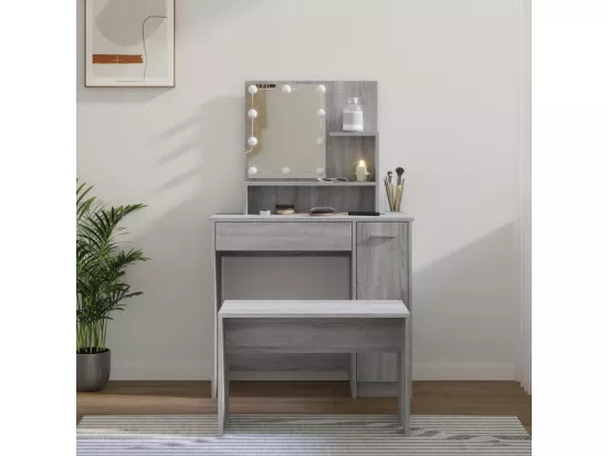 Ensemble de coiffeuse avec LED Sonoma gris Bois d'ingénierie