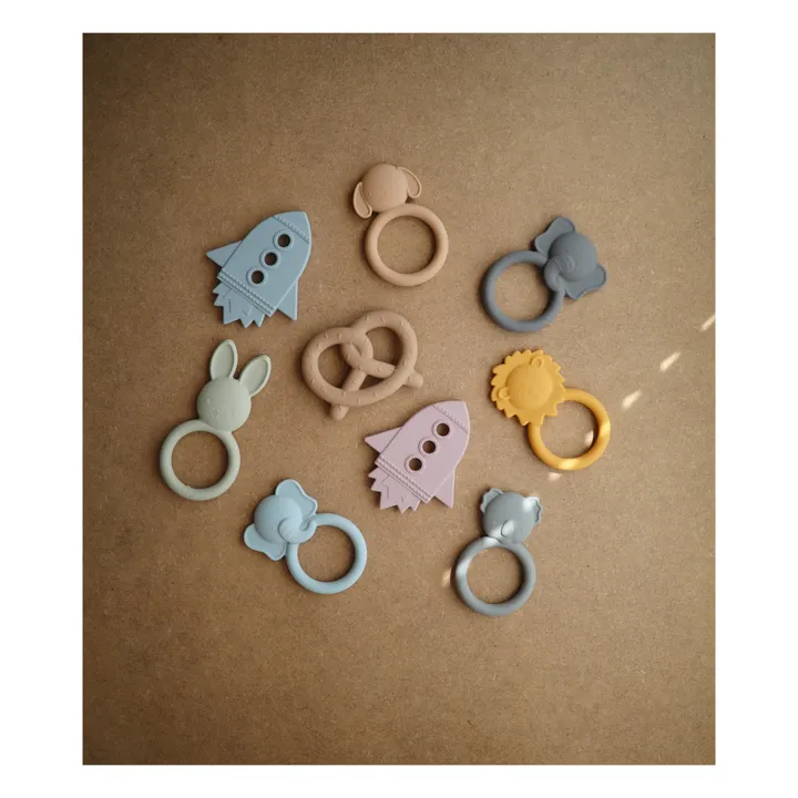 Mushie Jouet de dentition Fusée en silicone | Bleu