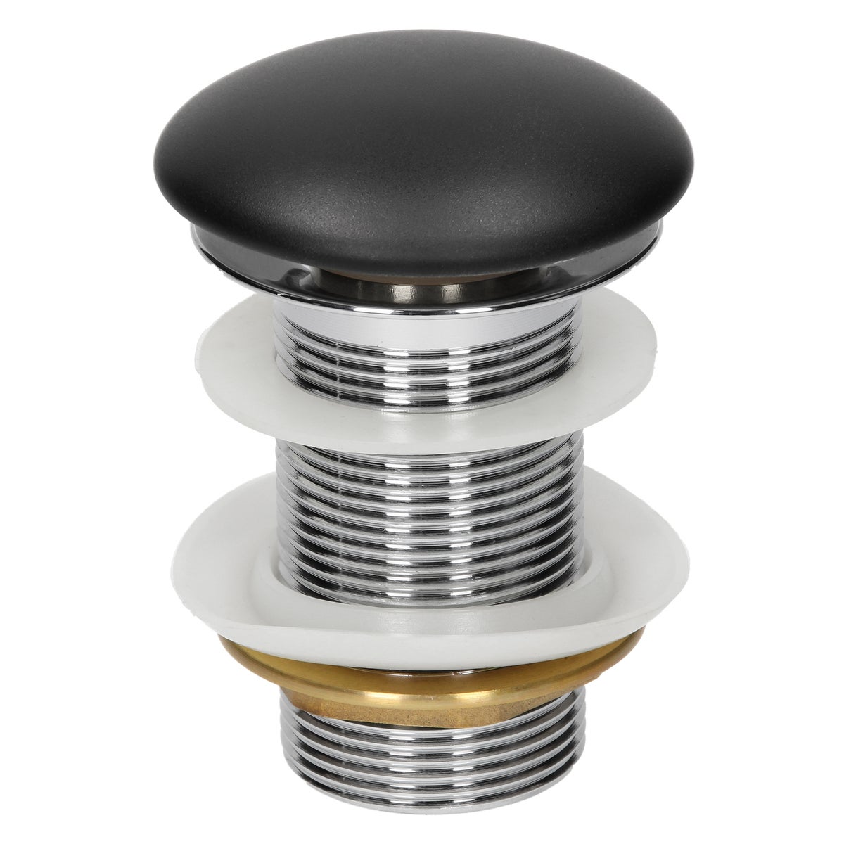 ML-Design Universele afvoerfitting voor wastafels en wastafelmeubels zonder overloop, keramische afdekking zwart roestvrij staal, 1 1/4 inch pop-upklep, afvoerklep afvoerfitting gootsteenstop met afdichtingen