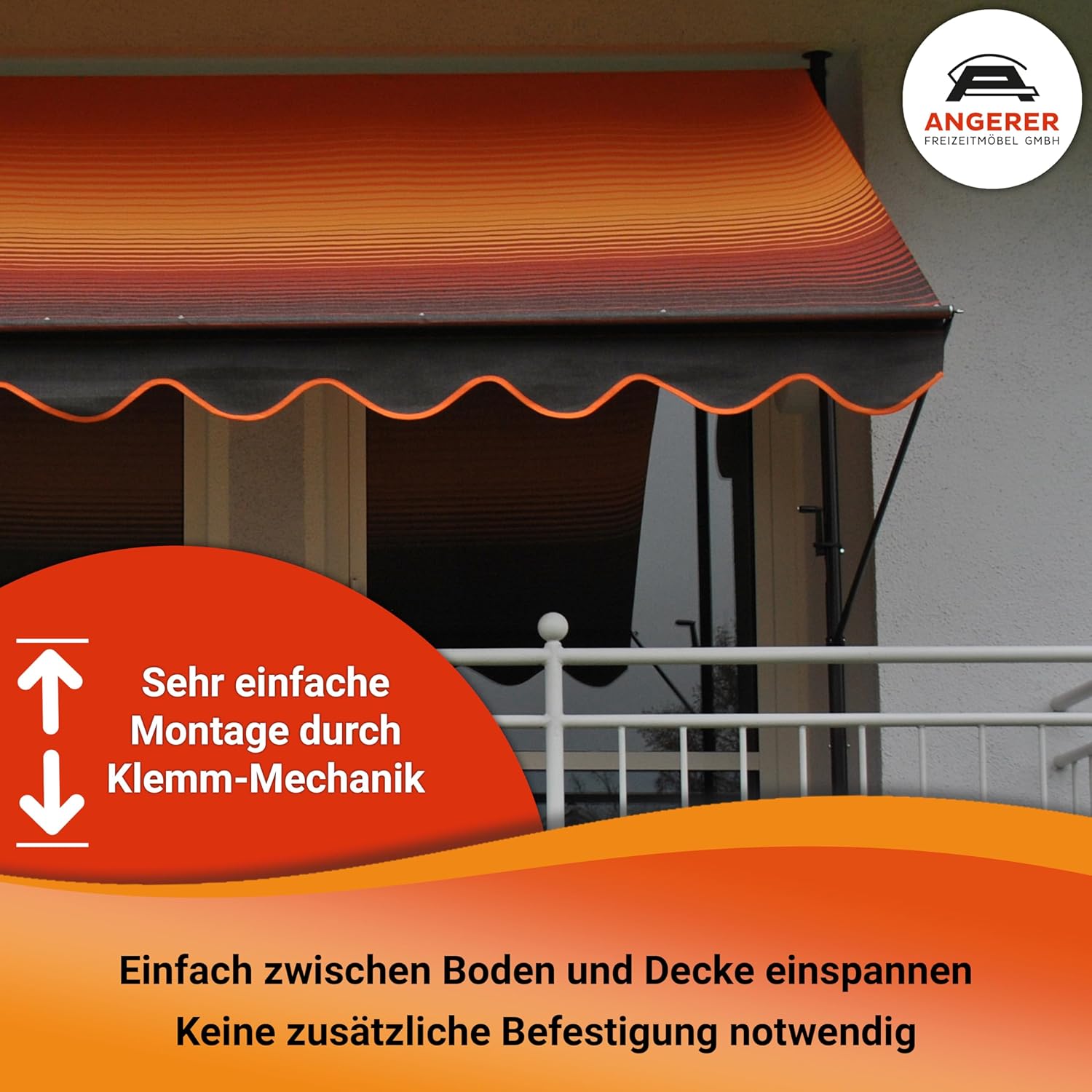 Angerer Klemmmarkise Exklusiv mit Handkurbel, Terrasse/Balkon, einfache Montage ohne Bohren, Made in Germany, hochwertiger Stoff, UV-beständig, höhenverstellbar, wasserabweisend, 300 cm Bordeaux