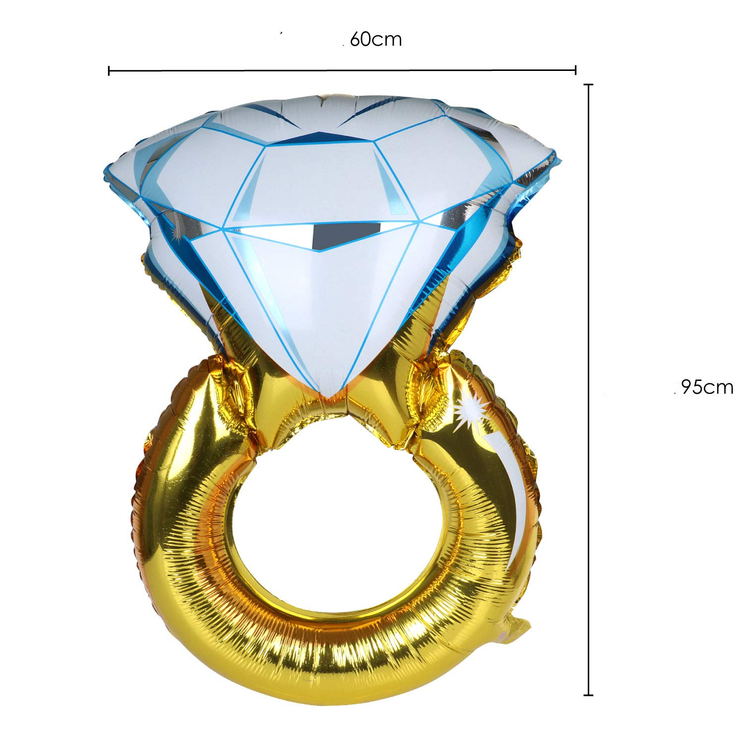 (95x60cm) Party Folien Ballon Diamant Ring Luftballon Deko für Hochzeit / Antrag / Junggesellinnenabschied - Gold / Blau