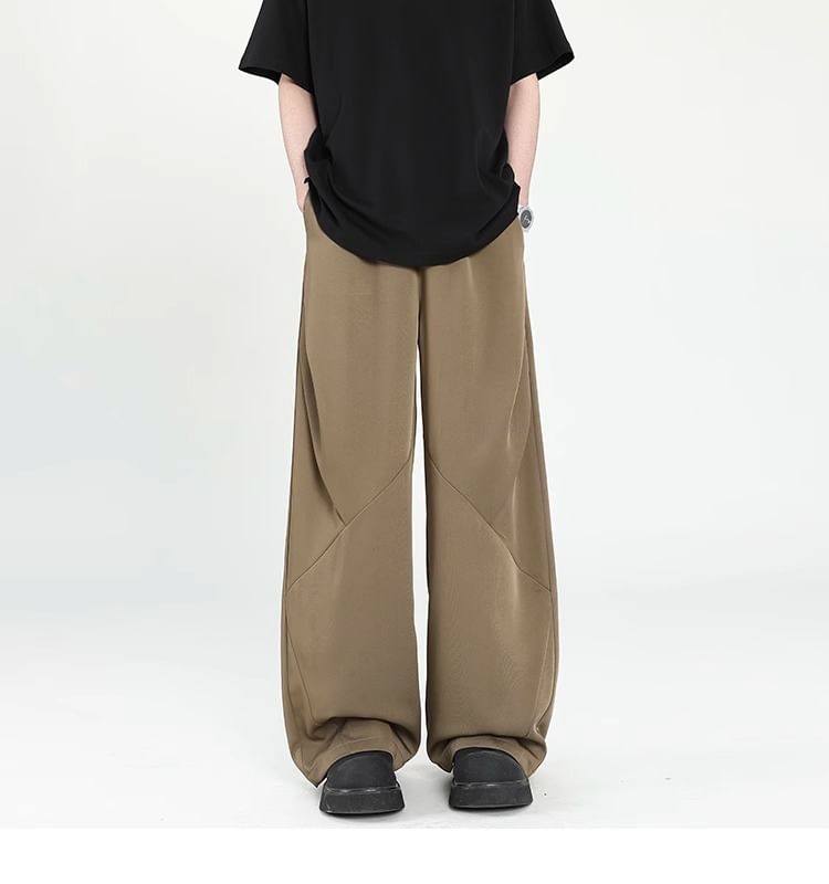 emeisa - Mid Rise Plain Panel Straight Leg Broek