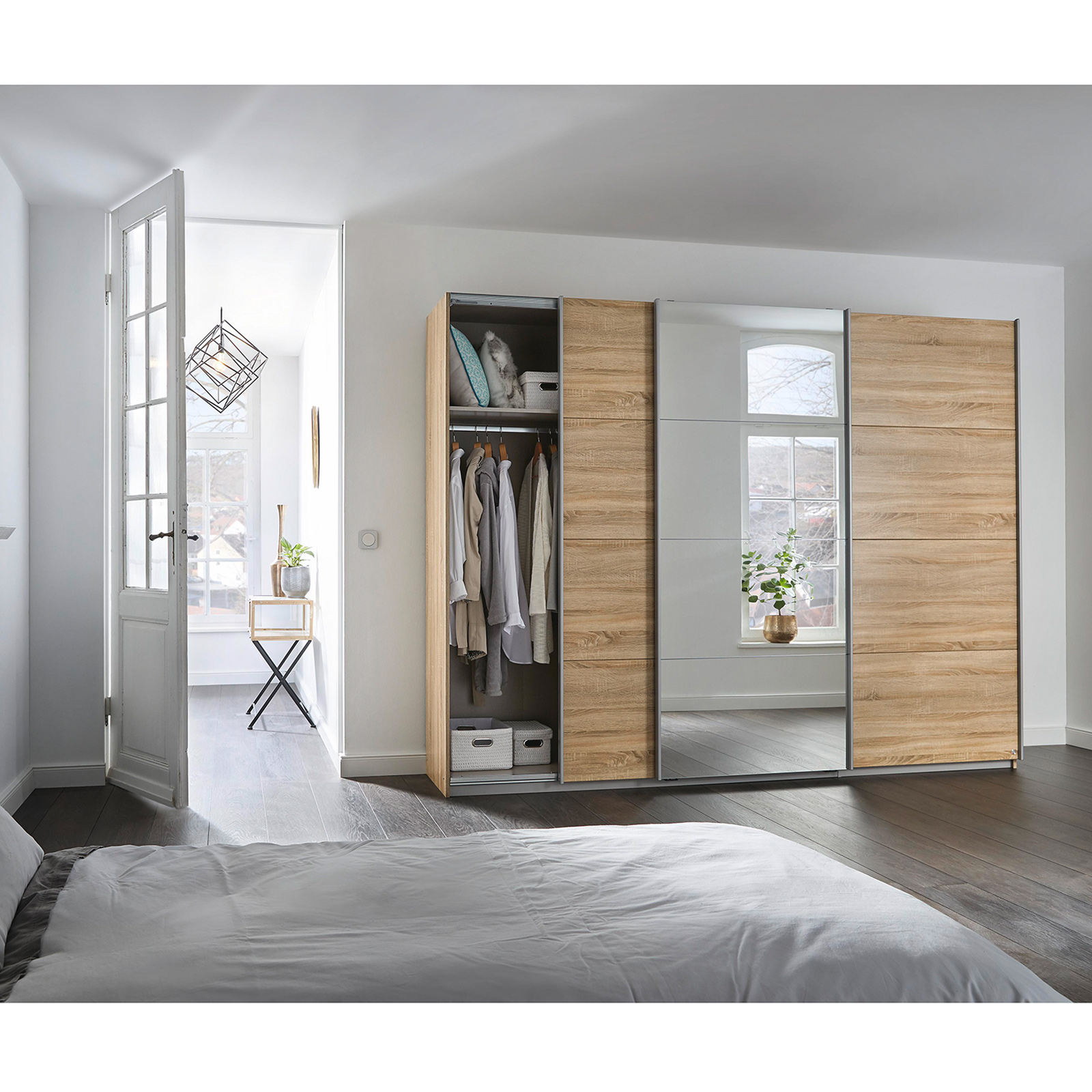 Schwebetürenschrank Sonoma Eiche - alufarben - mit Spiegel - 271x210 cm