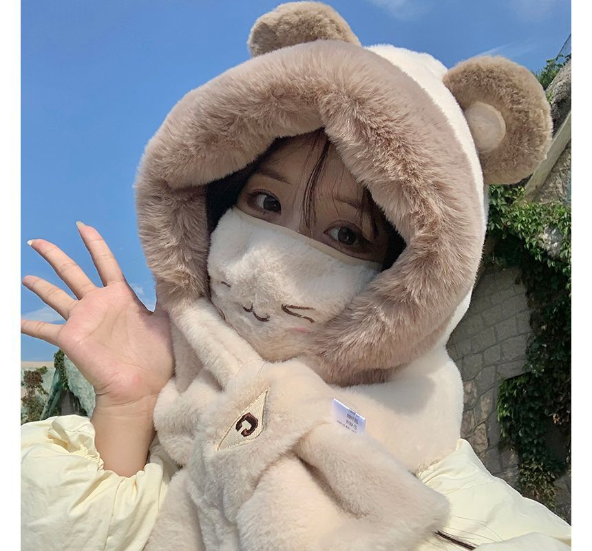Alpha Kiss - Bear Chenille Hooded Scarf