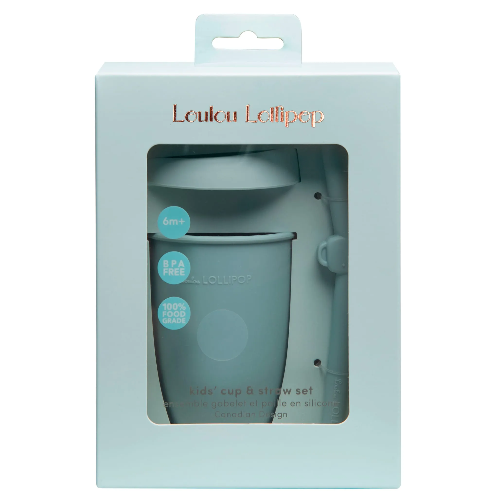 Loulou Lollipop Gobelet en Silicone avec Couvercle et Paille - Éléphant
