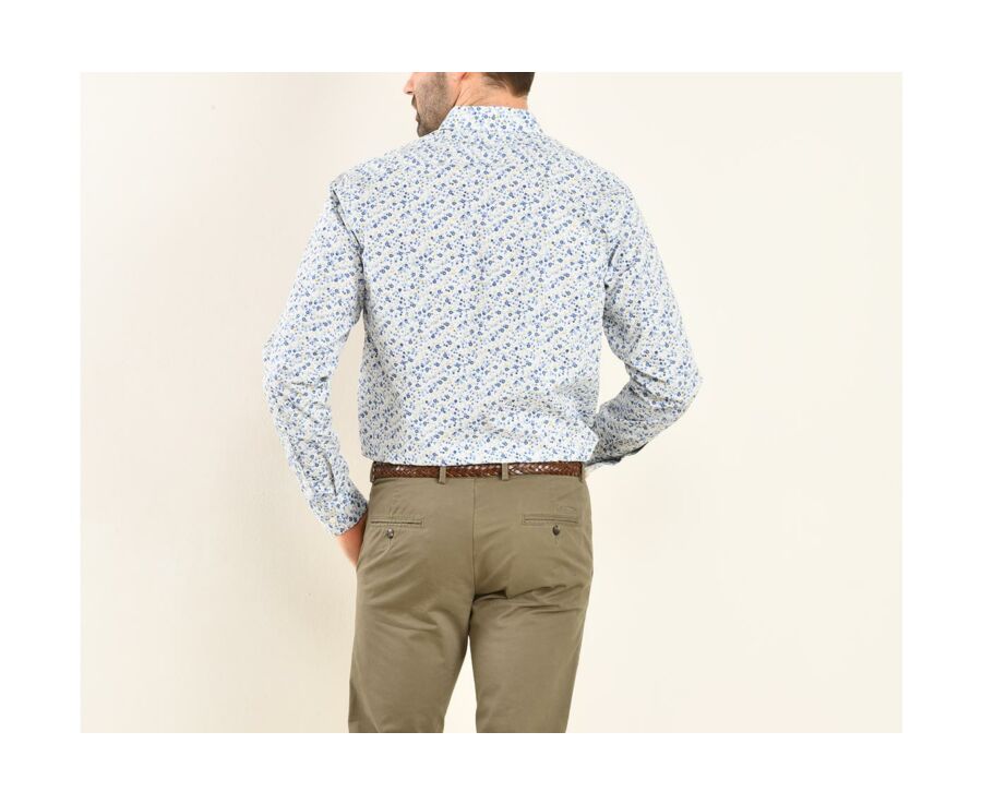 Chemise coton blanche imprimée fleurs bleues et beiges - THÉANDRE