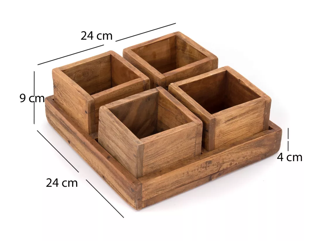 ENSEMBLE DE CAISSES Cubo 5 pièces. Bois massif 01 natur-vintage