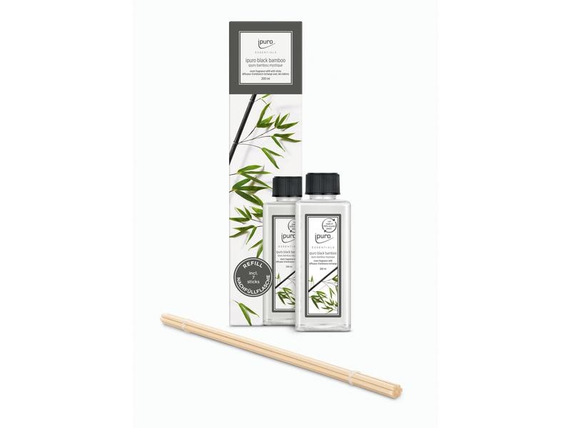 ipuro Duftstäbchen Refill Black Bamboo mit Stäbchen 200 ml Nachfüller für Duftstäbchen mit frisch-würzigem Duft