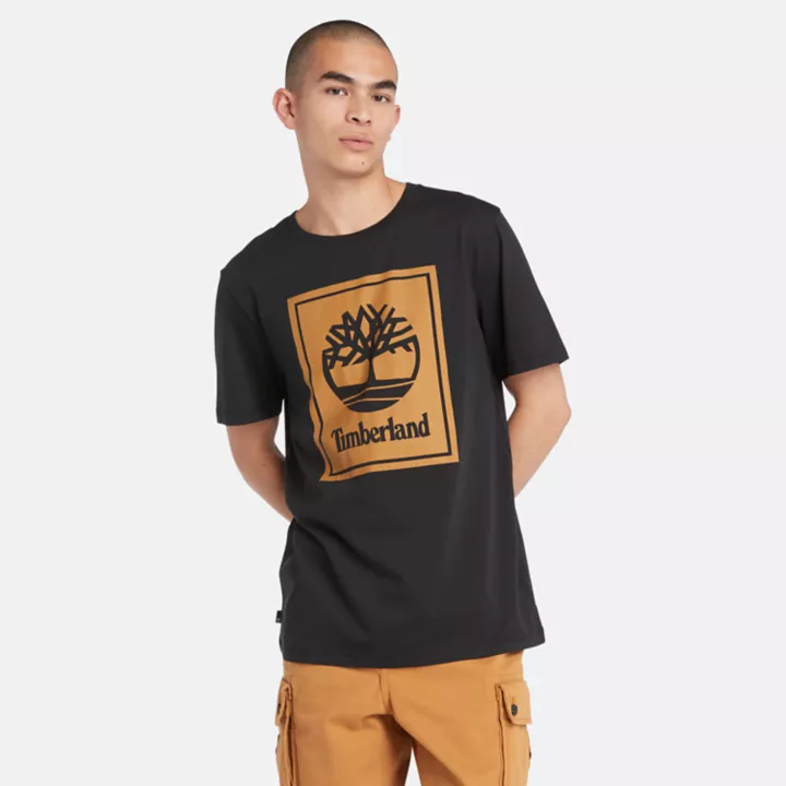 T-shirt à logo bloc pour homme en noir
