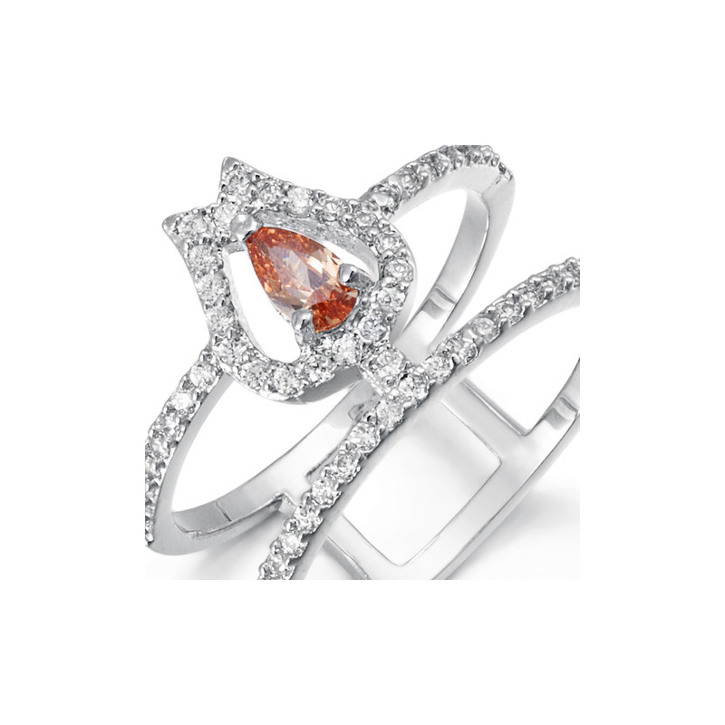 Bague orné de cristal de Swarovski Blanc et Orange et Plaqué Rhodium