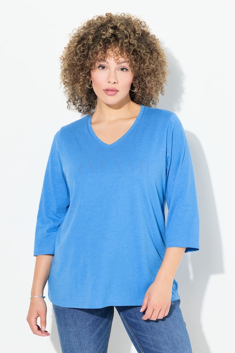 Shirt, Schriftmotiv, Classic, V-Ausschnitt, 3/4-Arm