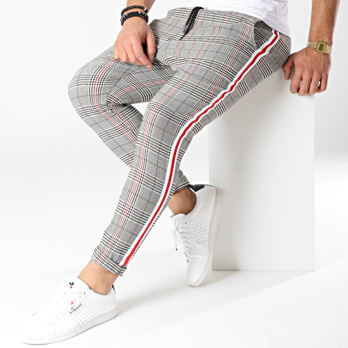 Pantalon Carreaux T3297 Noir Blanc Rouge