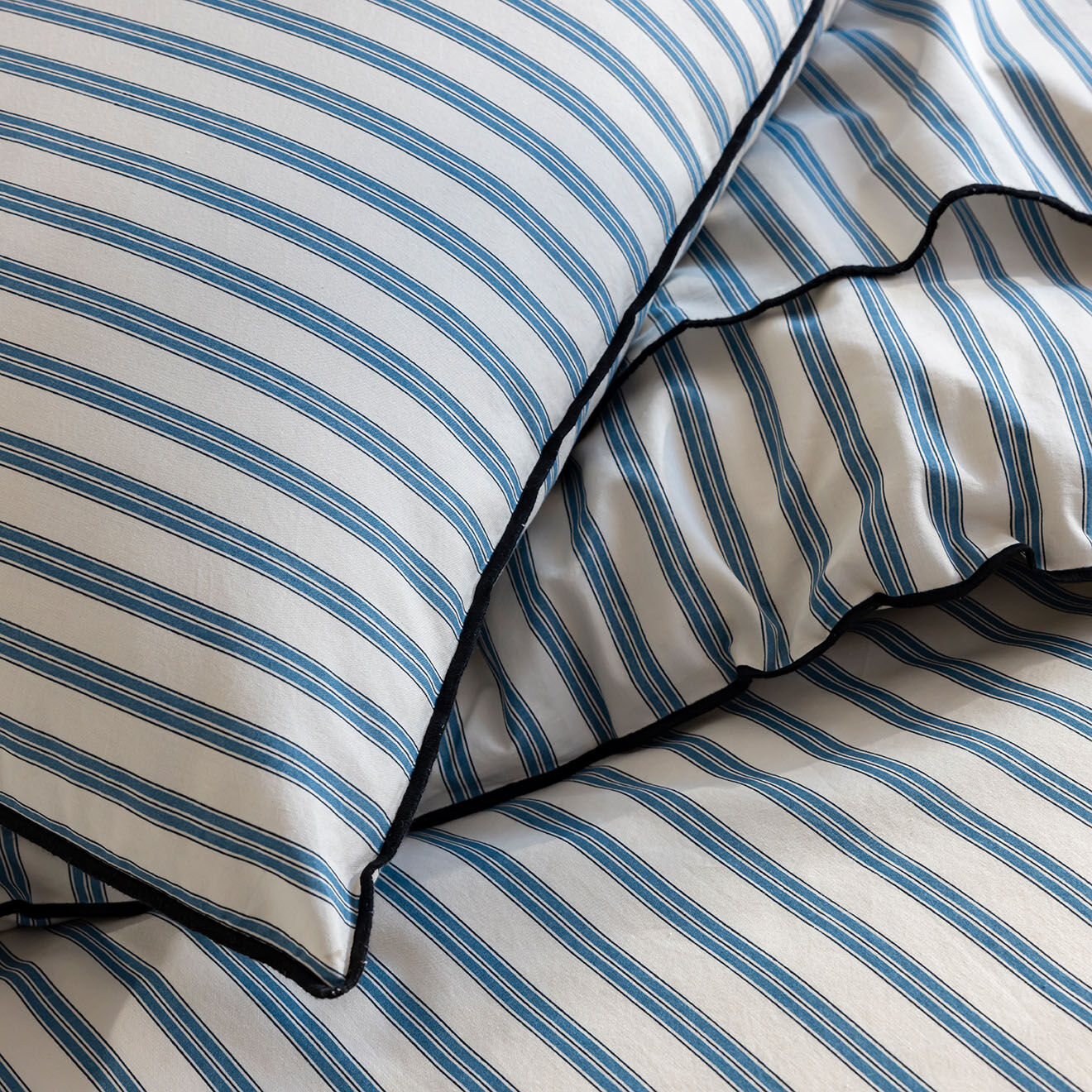 Perle de Coton Taie d'oreiller en Percale de Coton Allen blanc/bleu