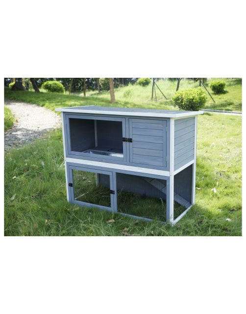 Adori Konijnenhok Ozzy - Dierenverblijf - 140x70x111 cm Lichtgrijs Wit