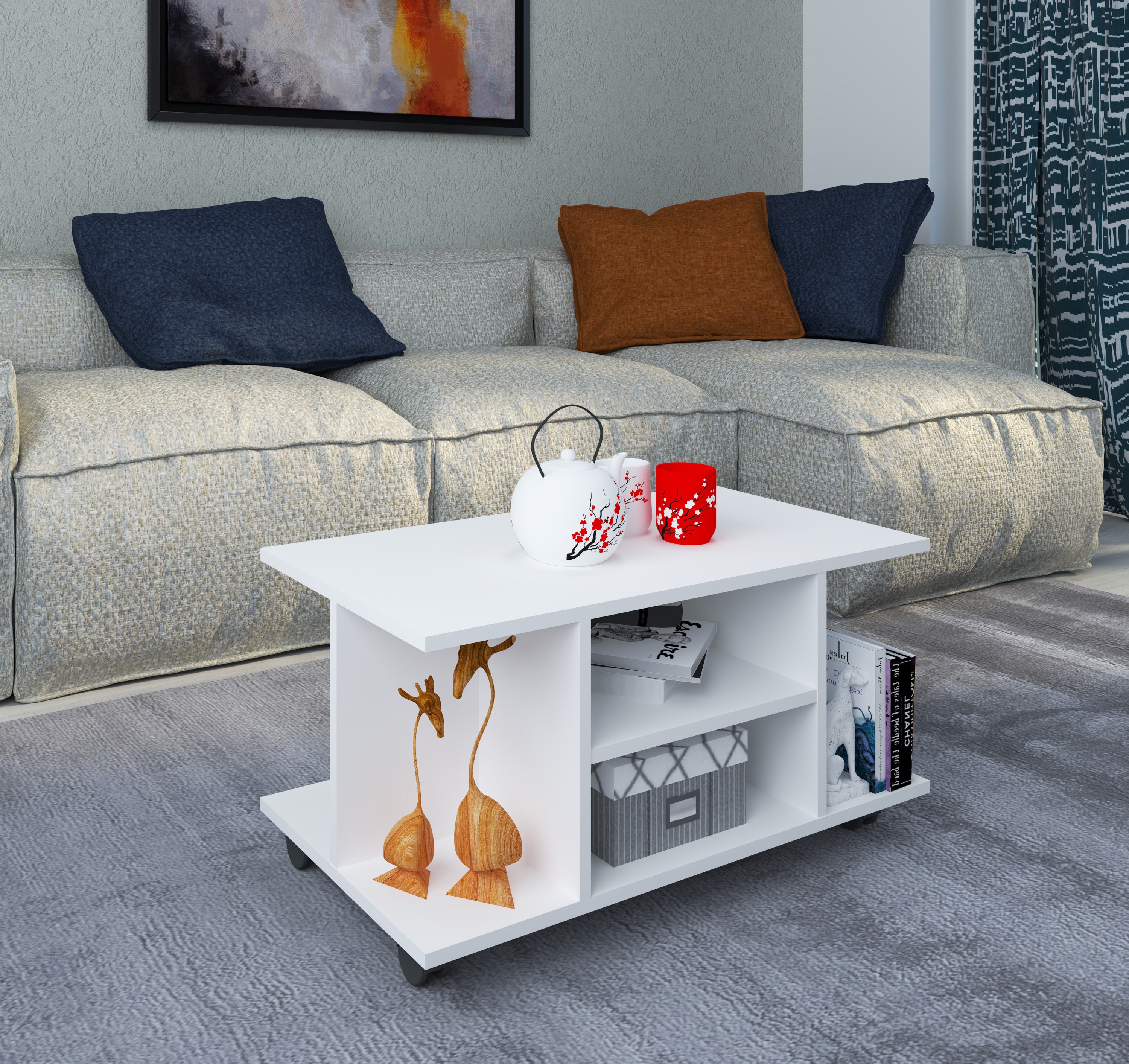 VCM Holz Beistelltisch Couchtisch Sofatisch Wohnzimmertisch Rollen rollbar Findula