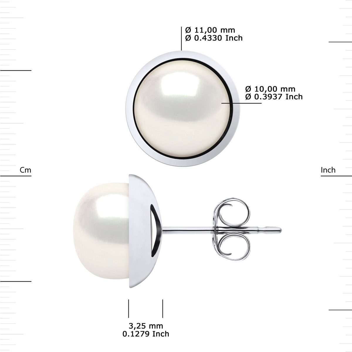 STELLA - Boucles d'Oreilles Perles d'Eau Douce 10-11 mm Blanches Or Blanc