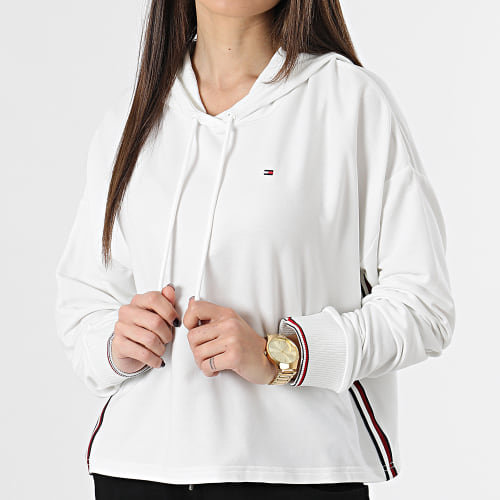 Sweat Capuche Femme A Bandes Crop 4342 Blanc