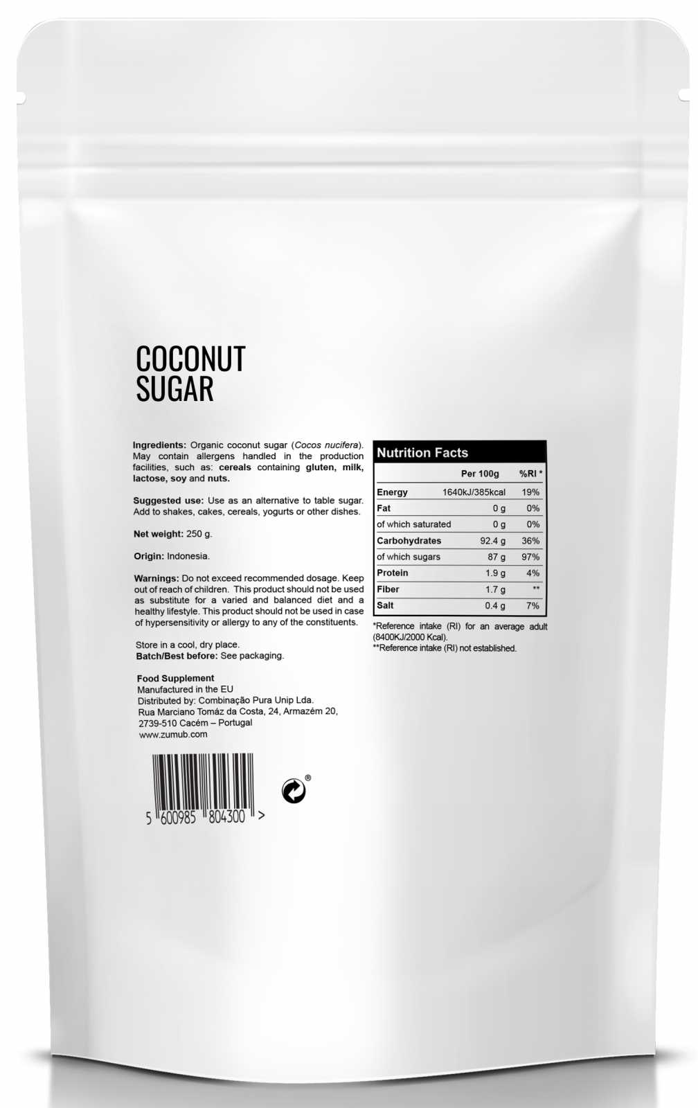 Açúcar de coco Zumub 250g