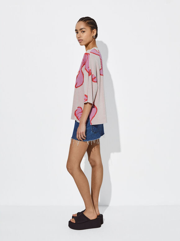 Suéter de gola redonda em jacquard - Multicolorido